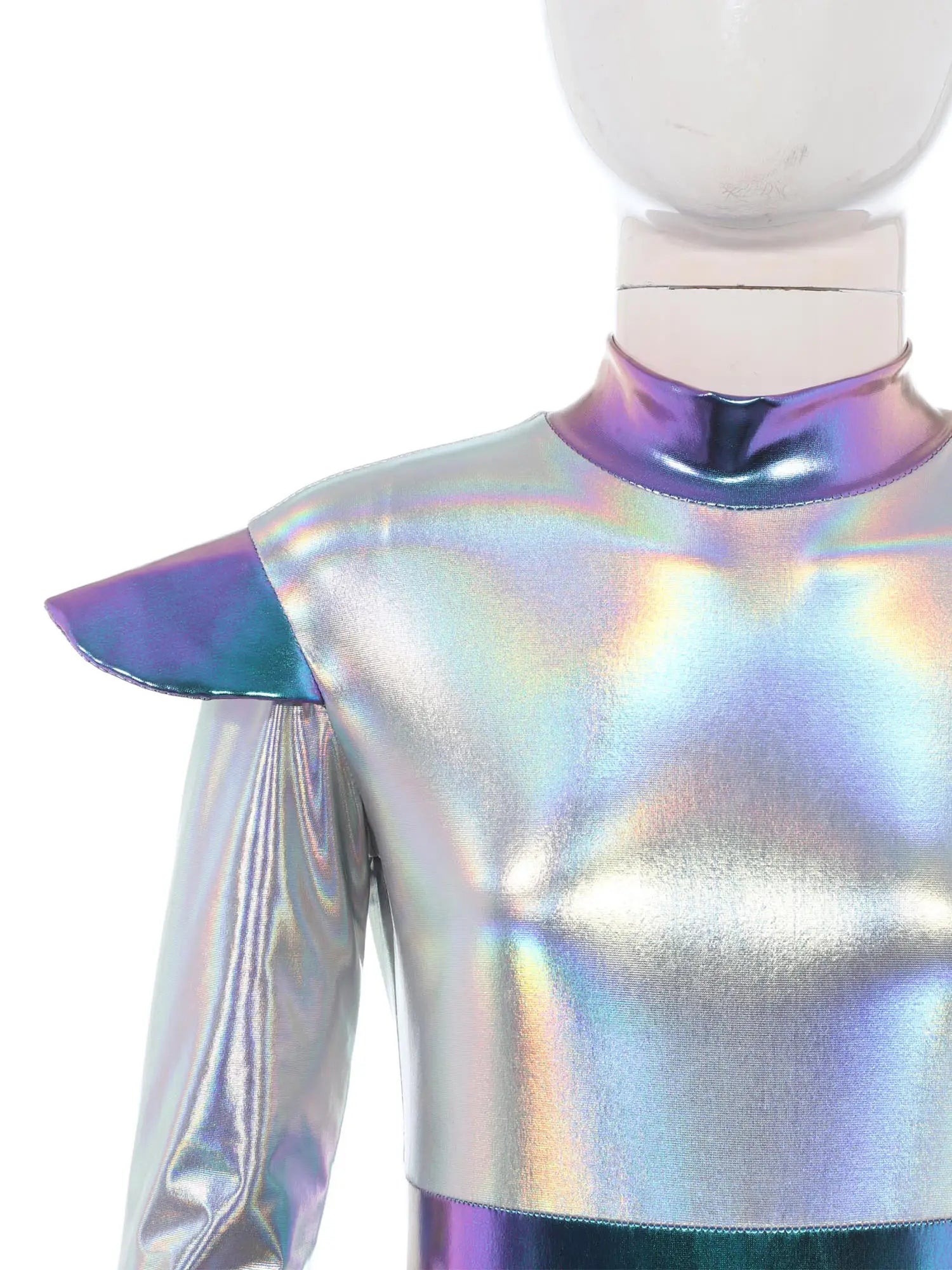 Kids Alien Cosplay Halloween Costume Shiny Bodysuit Astronaut Tech Theme Party Outfit Role Play Jumpsuit Astronaut Dress Up