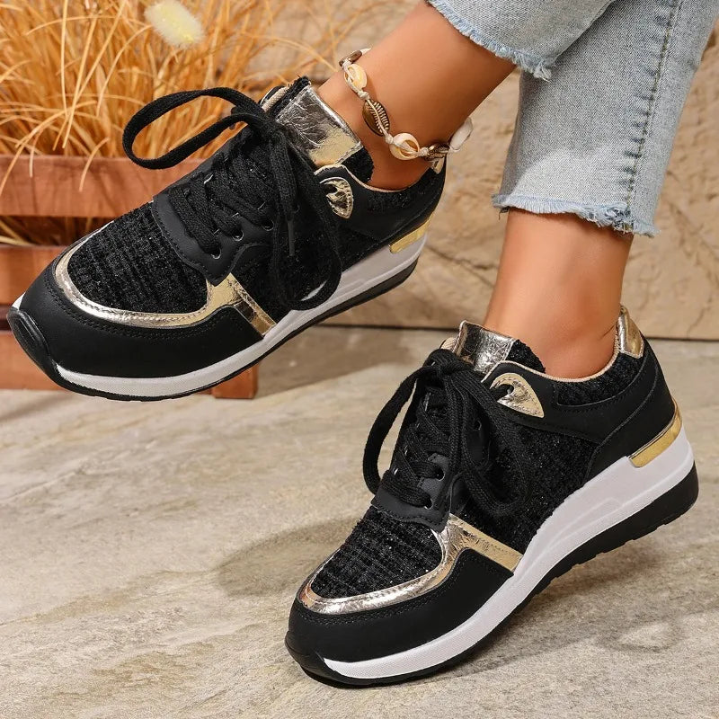 2025 Women Vulcanized Casual Platform Ladies Lightweight Sneakers Tennis Female Women Sneakers Lace-Up Wedge Sport New Shoes