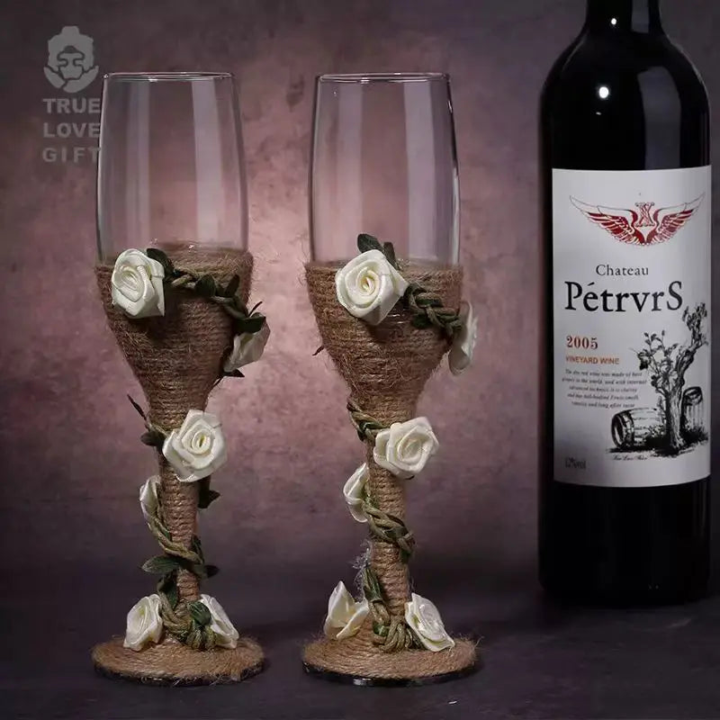 A Pair Exquisite Flute Cup Celebration Romantic Wedding Champagne Cup Lovers Glass Cup Special Gift Suitable for Wedding Party