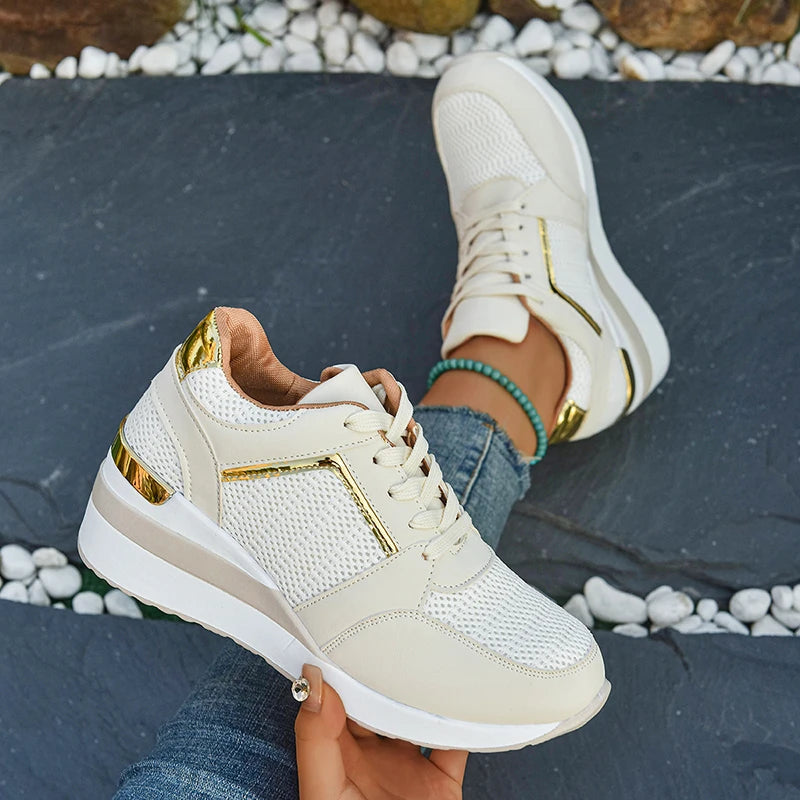Women's Lightweight Wedge Sneakers Thick Sole Breathable Running Sports Shoes Woman Plus Size Fashion Lace Up Platform Sneakers