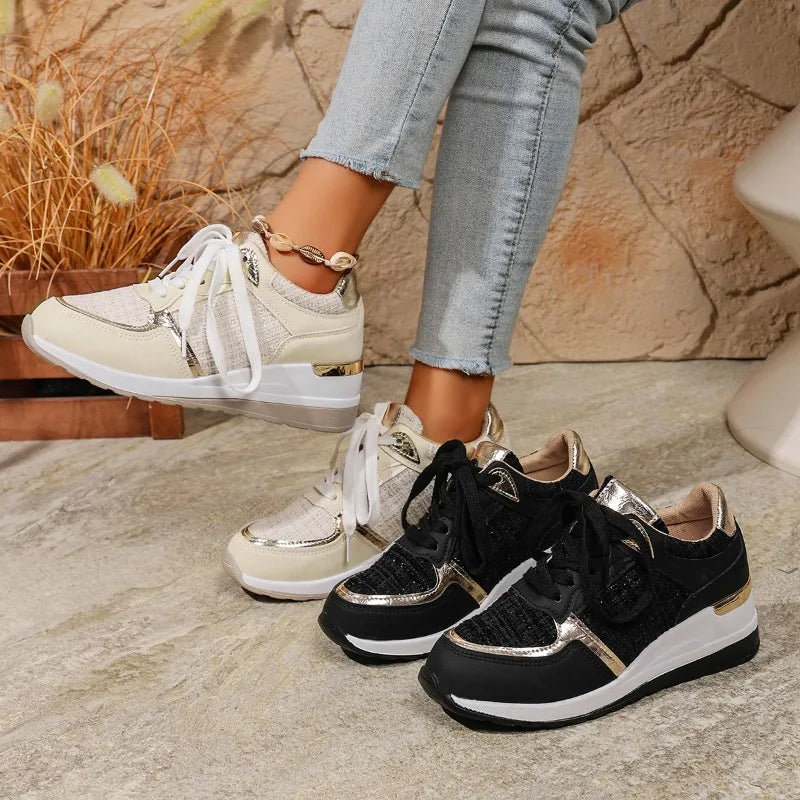 2025 Women Vulcanized Casual Platform Ladies Lightweight Sneakers Tennis Female Women Sneakers Lace-Up Wedge Sport New Shoes