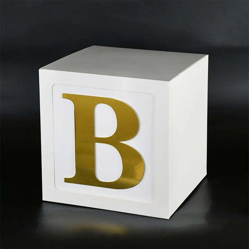 Baby Boxes with Letters for Baby Shower Gender Reveal Decorations White Boxes Blocks with 4 pcs Letters Birthday Party Decor
