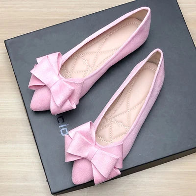 Women Flats with Big Bowknot Red Wedding Shoes Flat Heel Butterfly-knot Soft Sole Small Size 33 34 large size 43 Rose Red Flats