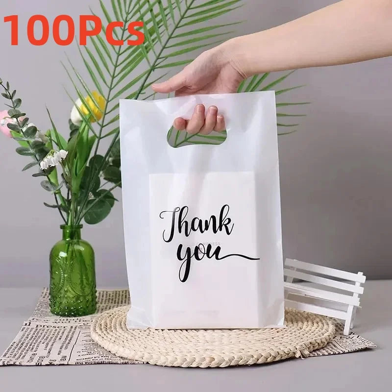 100Pcs Thank You Plastic Bags Christmas Gift Packaging Bag Bread Pack Bag Small Business Plastic Gift Decoration Bag