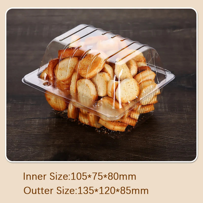 100Pcs Disposable Plastic Cake Packing Boes Clear Fruit Salad Bread Box Takeway Bento Boxes Party Cookie Cake Food Container