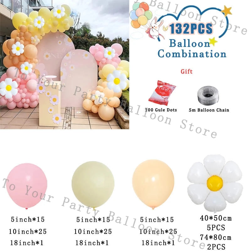 Baby Shower Balloons Garland Arch Kit Daisy Ballon Pink Yelloow Baby Baptism Decorations Birthday Party Wedding Decor Supplies