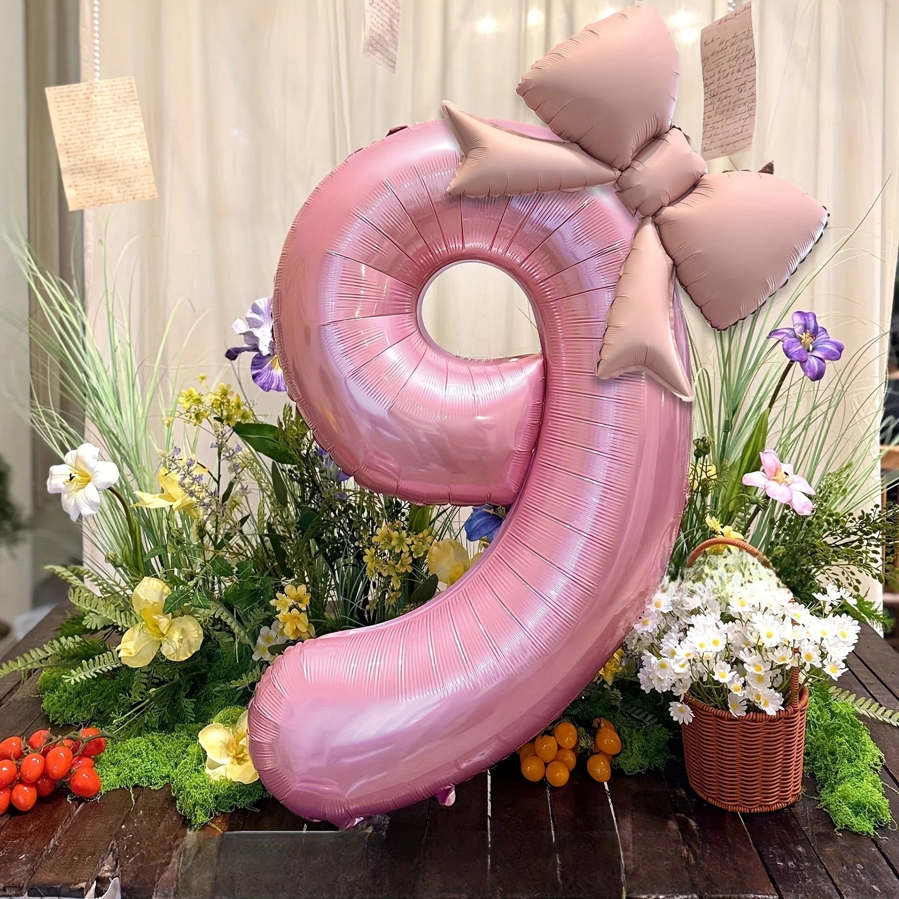 2pcs Large Pink Number-Shaped Foil Balloons with Matte Bow Decorations for Birthday Party, Outdoor Event, Anniversary