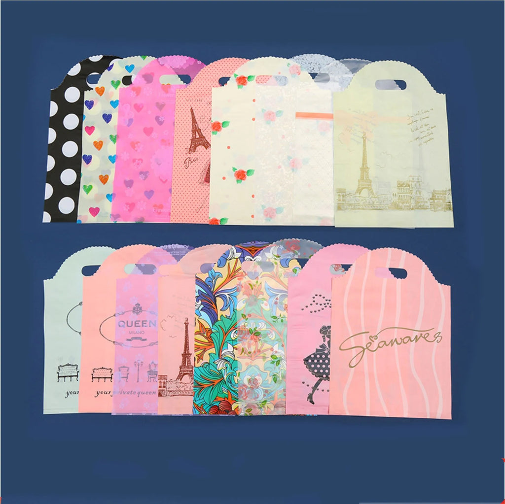 Plastic Bags for Business Shopping, Gift Packaging Bag with Handles, Jewelry Cothing Packing Pouches, 50PCs