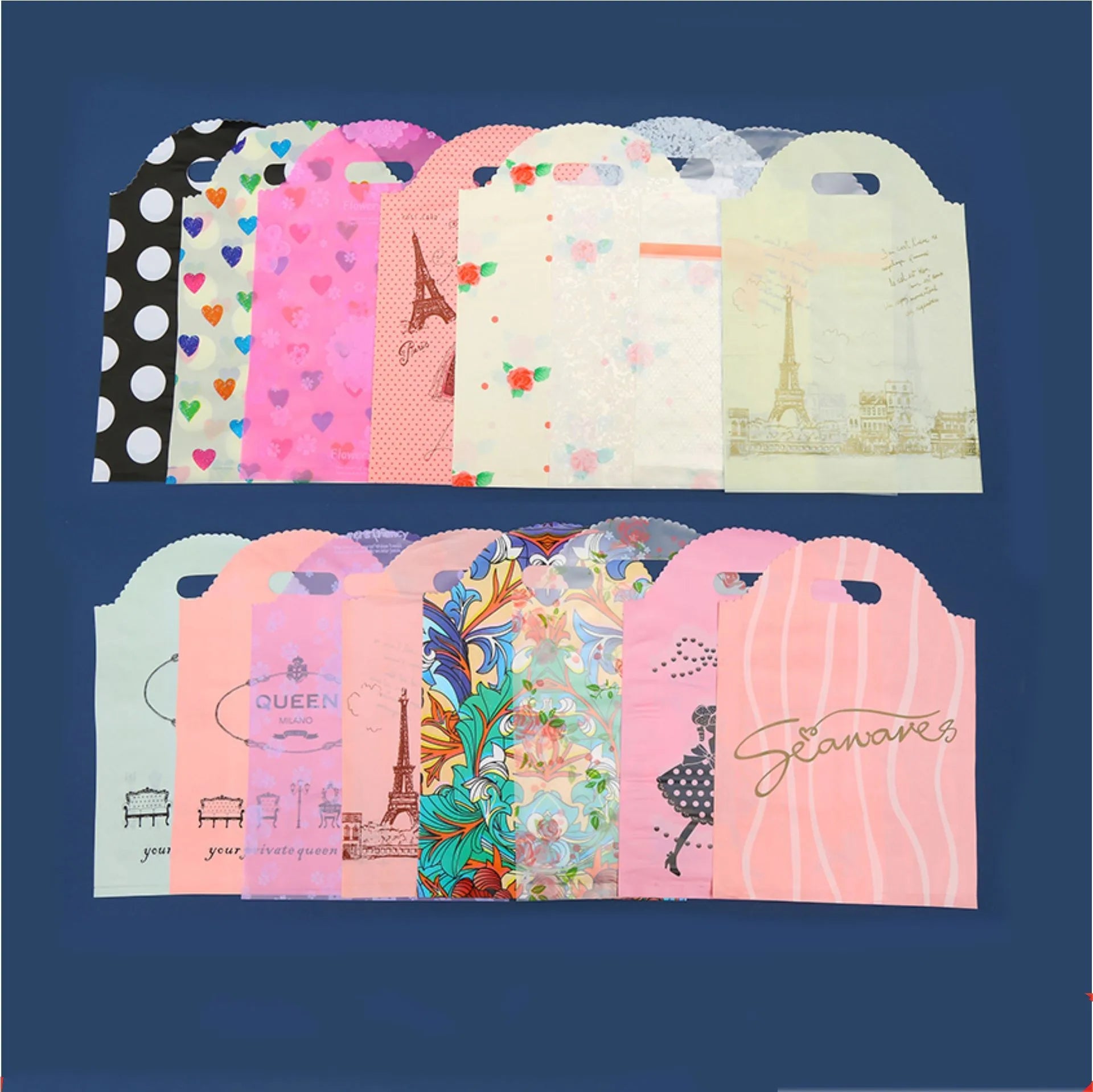 Plastic Bags for Business Shopping, Gift Packaging Bag with Handles, Jewelry Cothing Packing Pouches, 50PCs
