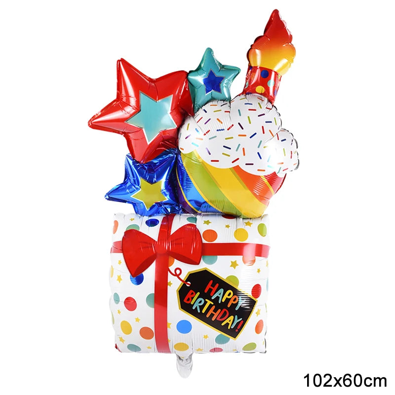 Large Birthday Cake Foil Balloons Cartoon Bear Cake Balloon Kids Toys Happy Birthday Party Decoration Supplies Photo Props INS