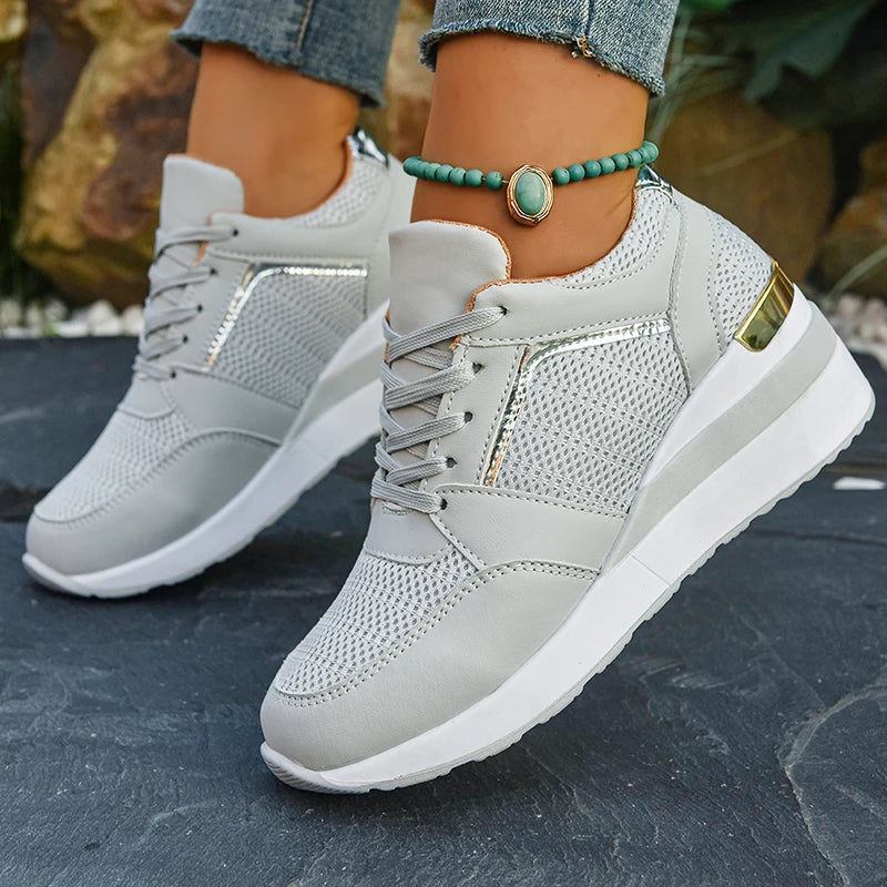 Women's Lightweight Wedge Sneakers Thick Sole Breathable Running Sports Shoes Woman Plus Size Fashion Lace Up Platform Sneakers