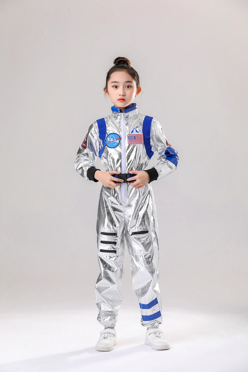 Astronaut Costume Kids Astronaut Silver Jumpsuit Space Themed Party Dress Up Boys Girls Spaceman Cosplay Children Space Suit