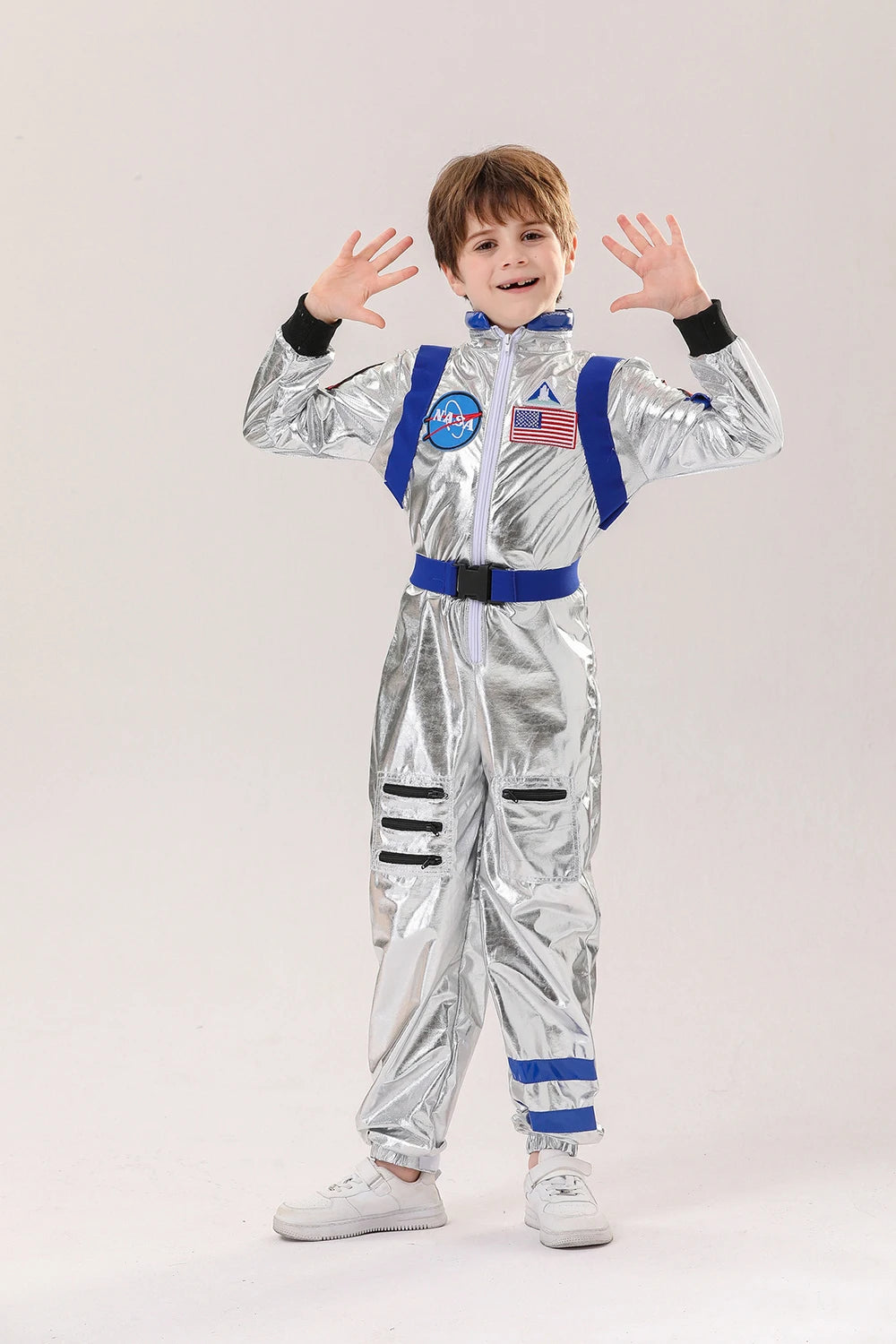 Astronaut Costume Kids Astronaut Silver Jumpsuit Space Themed Party Dress Up Boys Girls Spaceman Cosplay Children Space Suit