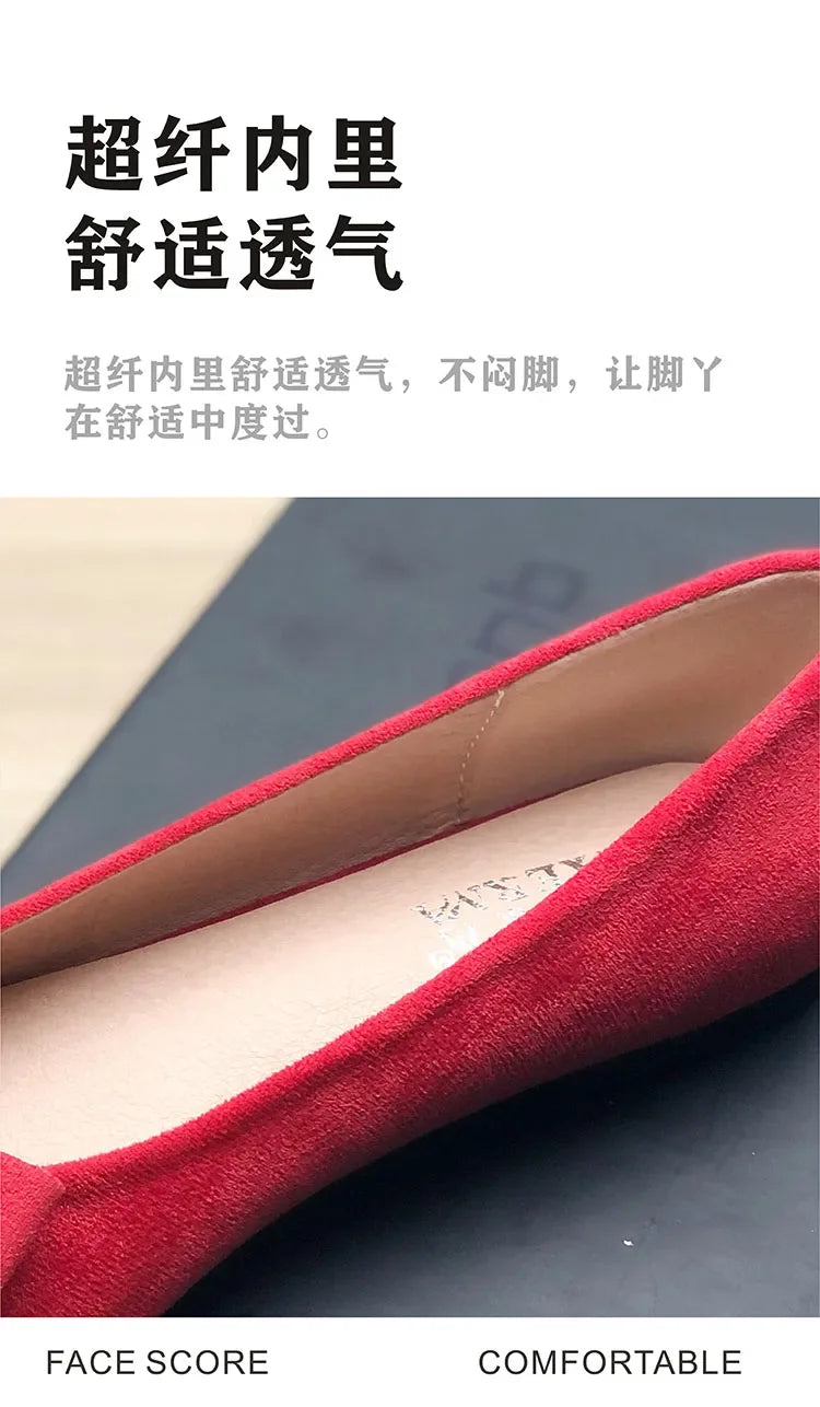 Women Flats with Big Bowknot Red Wedding Shoes Flat Heel Butterfly-knot Soft Sole Small Size 33 34 large size 43 Rose Red Flats