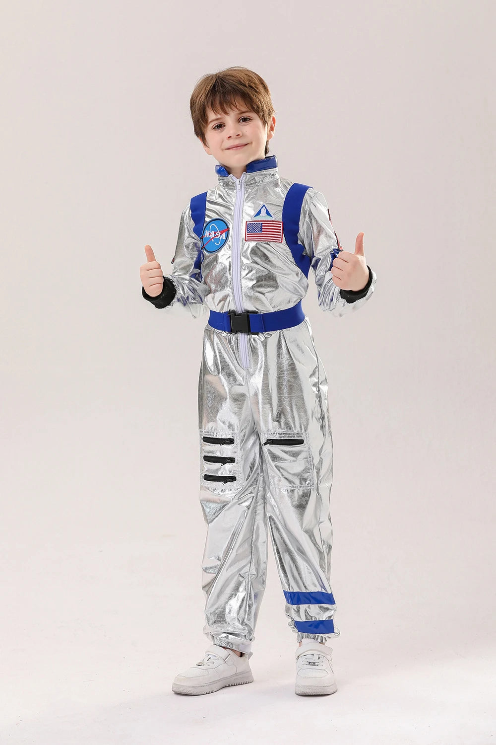 Astronaut Costume Kids Astronaut Silver Jumpsuit Space Themed Party Dress Up Boys Girls Spaceman Cosplay Children Space Suit