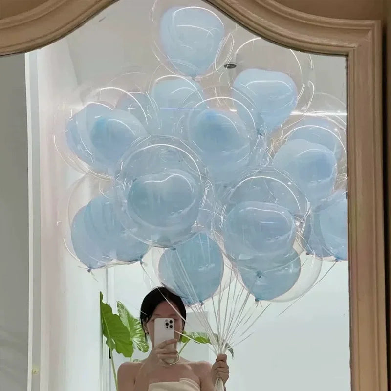Transparent Bobo Balloons with Pink Blue Heart Latex Balloon Birthday Party Wedding Valentine's Day Gifts Home Decorations 20Pcs