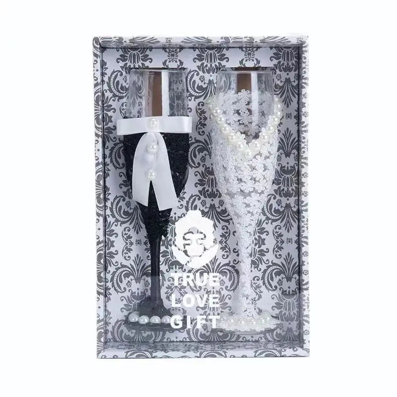 A Pair Exquisite Flute Cup Celebration Romantic Wedding Champagne Cup Lovers Glass Cup Special Gift Suitable for Wedding Party