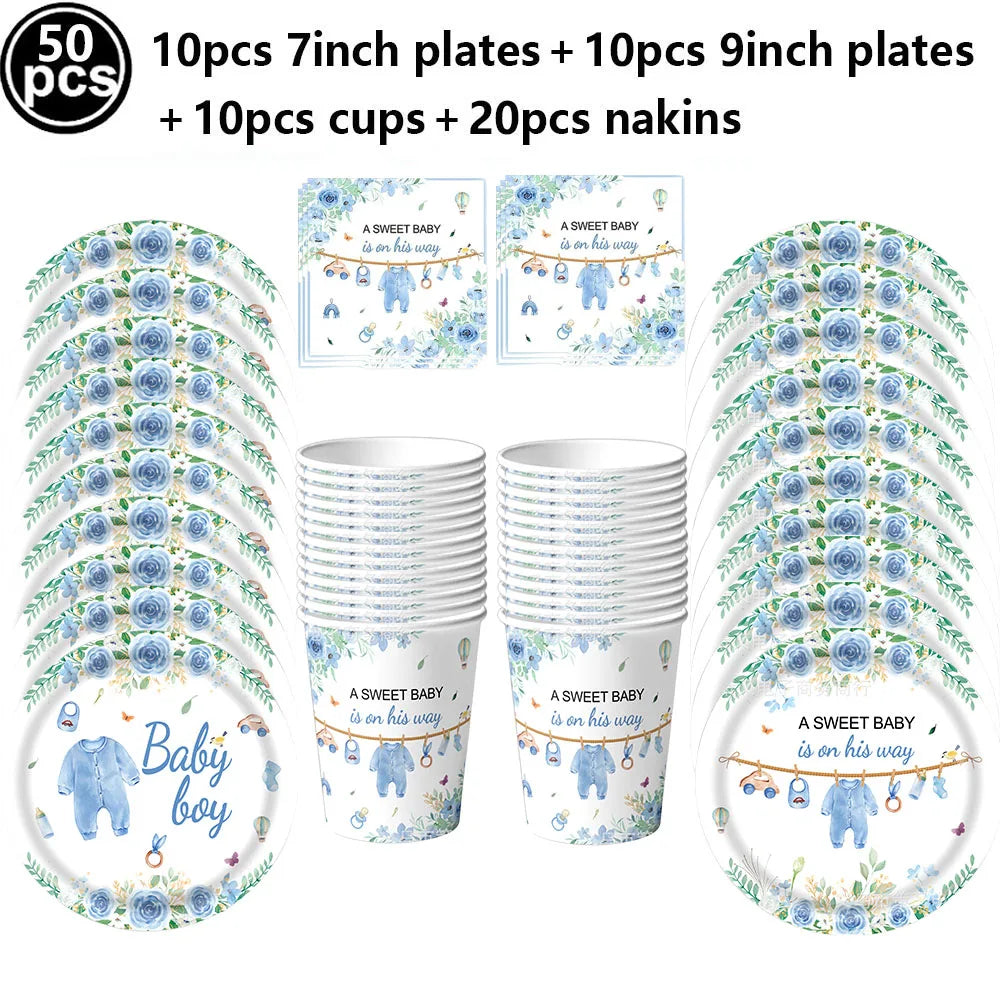 Baby Shower Decorations for Boy Blue Baby Boy Banner Balloons Hanging Swirls Decors Cake Toppers Baby Boy Shower Party Supplies