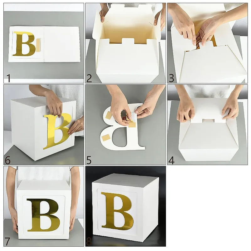 Baby Boxes with Letters for Baby Shower Gender Reveal Decorations White Boxes Blocks with 4 pcs Letters Birthday Party Decor