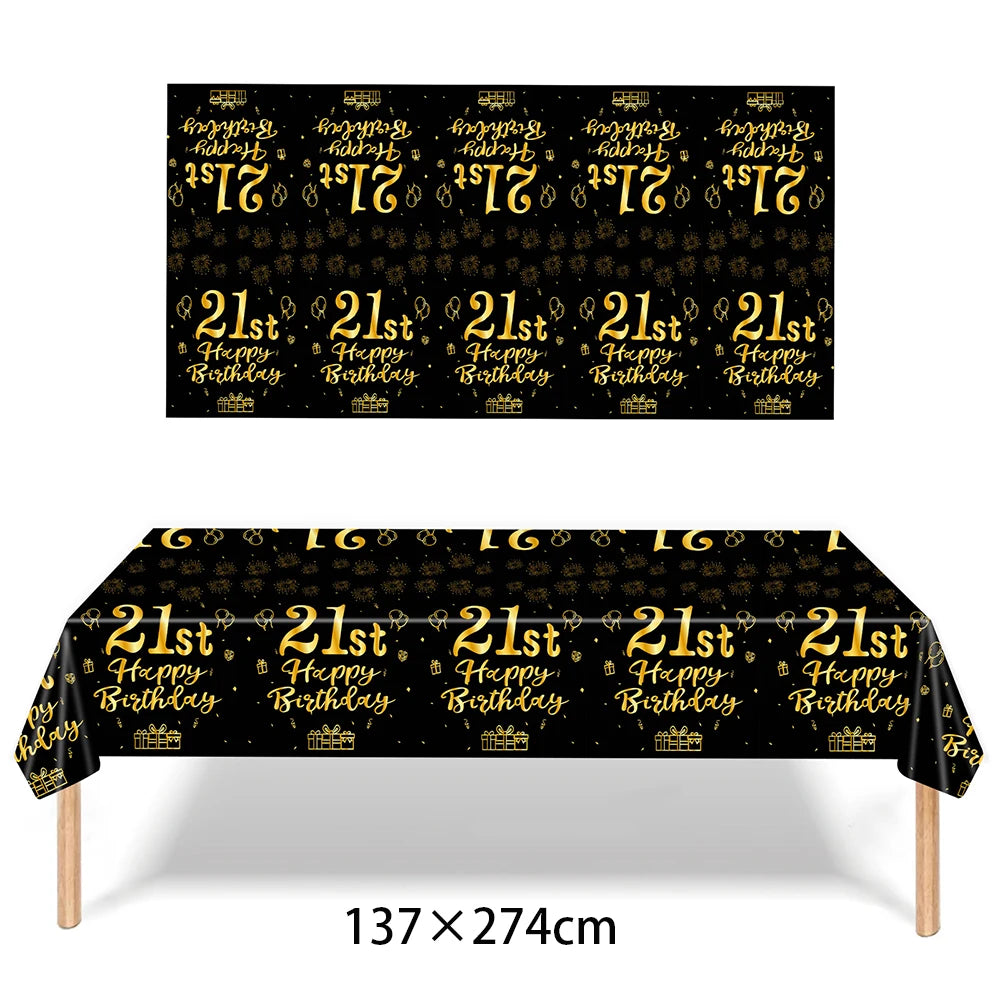 1/3/5packs 40th 50th 60th Birthday Plastic Tablecloth Black Gold Happy 40th/50th/60th Anniversary Party Decors for Men Women