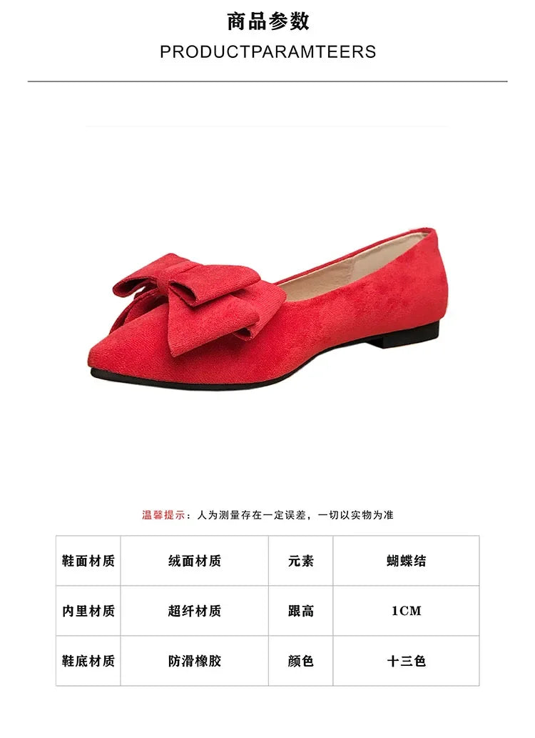 Women Flats with Big Bowknot Red Wedding Shoes Flat Heel Butterfly-knot Soft Sole Small Size 33 34 large size 43 Rose Red Flats