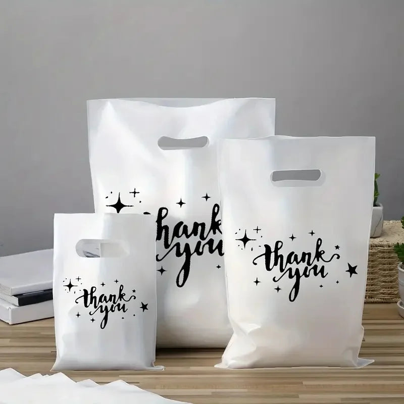 12/30/60/100 pieces durable plastic bag with handle-small business, retail store, boutique, gift, shopping promotion party