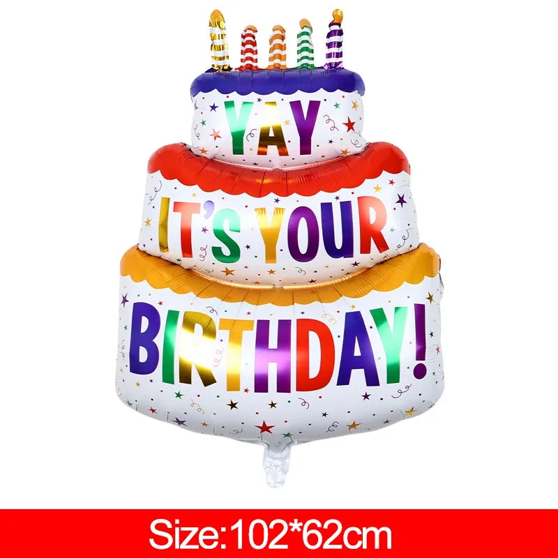 3-Layer Large Cake Balloons  Birthday Cartoon Bear Cake Foil Balloons for Kids Birthday Party Decoration Props Ballon Toys