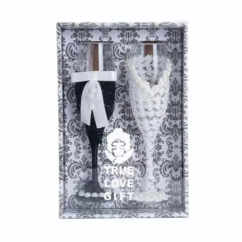 A Pair Exquisite Flute Cup Celebration Romantic Wedding Champagne Cup Lovers Glass Cup Special Gift Suitable for Wedding Party