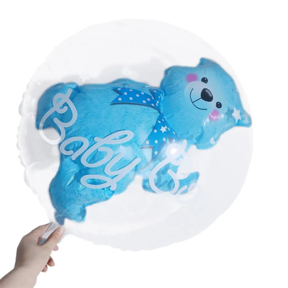 Decoration  Birthday Transparent Double Bubble Foil Blue Pink Bear Balloons Party Supplies Globos