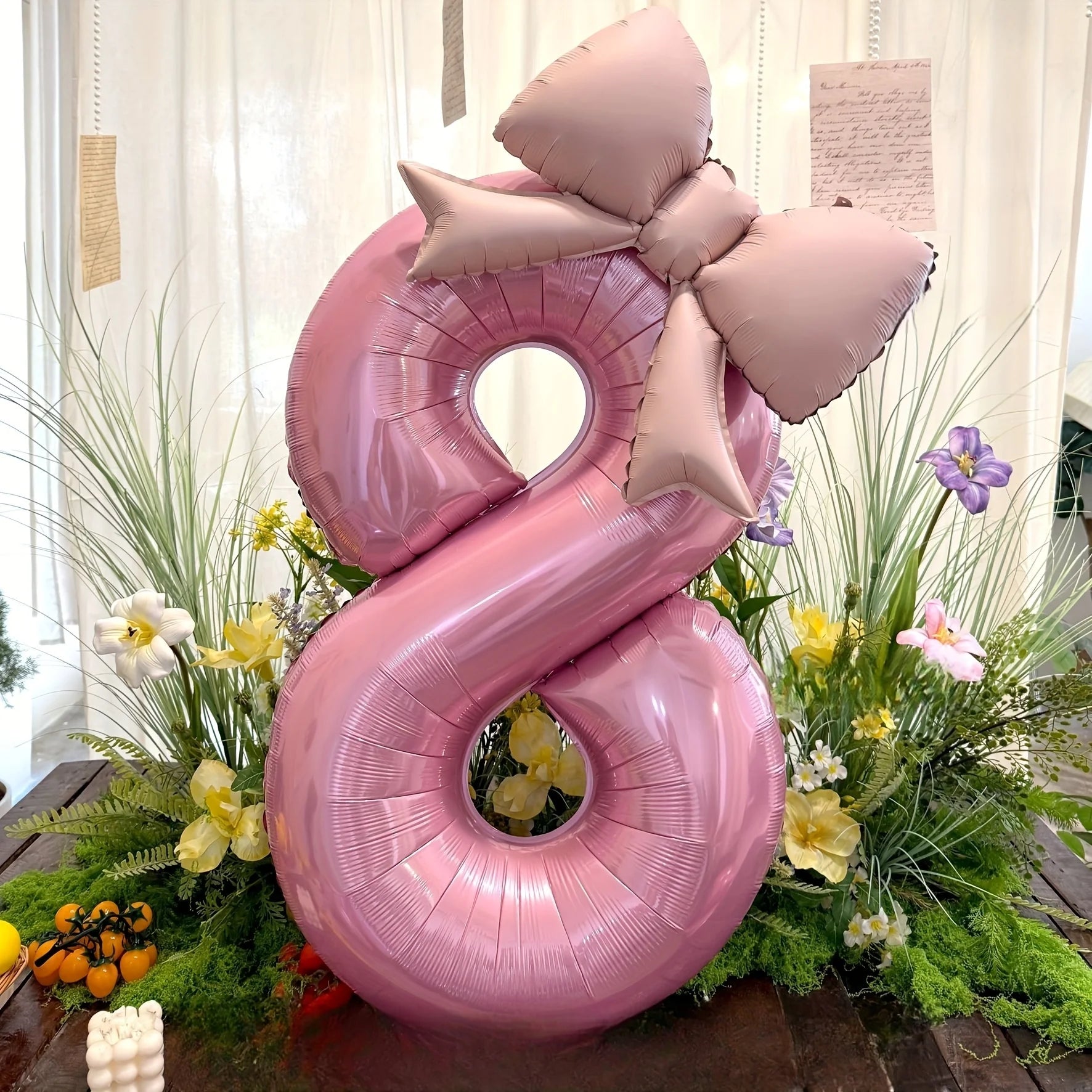 2pcs Large Pink Number-Shaped Foil Balloons with Matte Bow Decorations for Birthday Party, Outdoor Event, Anniversary
