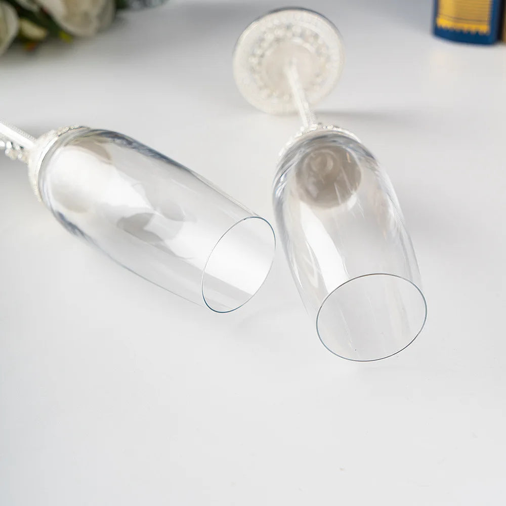 Gift Wedding Toasting Champagne Flutes for Bride and Groom Engagement Couple Crystal Glasses Studded with Shining Pearls Diamond
