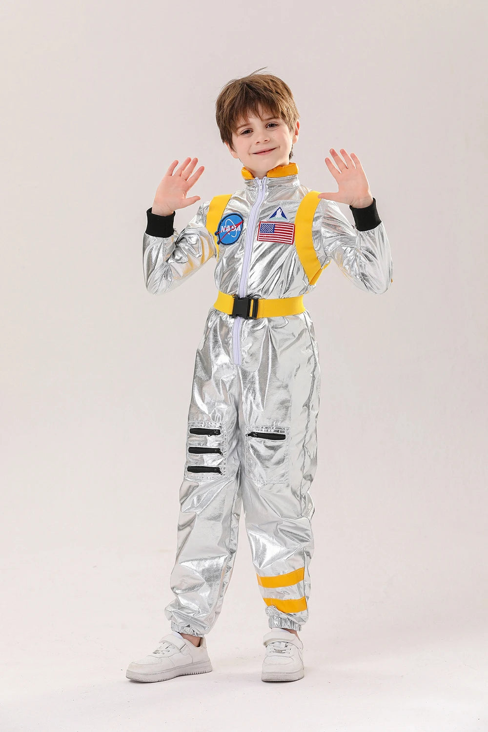 Astronaut Costume Kids Astronaut Silver Jumpsuit Space Themed Party Dress Up Boys Girls Spaceman Cosplay Children Space Suit