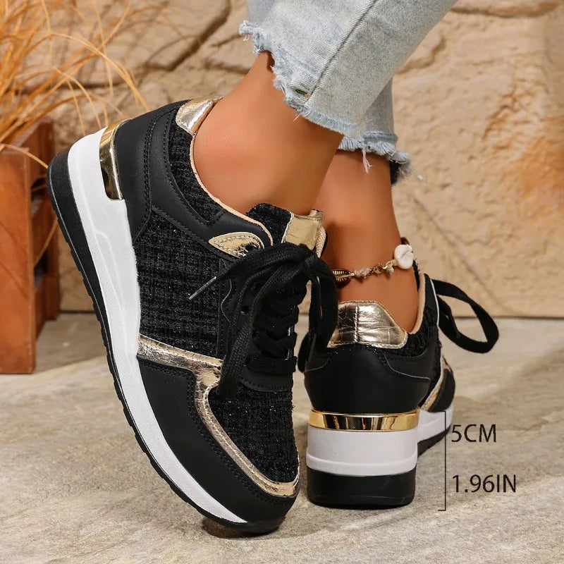 2025 Women Vulcanized Casual Platform Ladies Lightweight Sneakers Tennis Female Women Sneakers Lace-Up Wedge Sport New Shoes