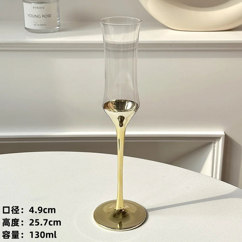 French Waist Champagne Glass Crystal Glass Stilt Plating Bubble Glass High-value Red Wine Sweet Wine Glass Wedding Party Barware