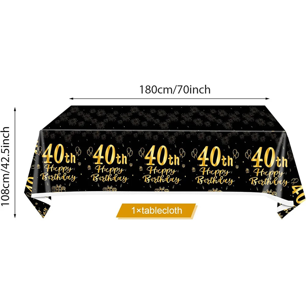 1/3/5packs 40th 50th 60th Birthday Plastic Tablecloth Black Gold Happy 40th/50th/60th Anniversary Party Decors for Men Women