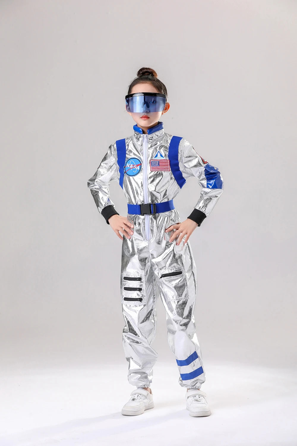 Astronaut Costume Kids Astronaut Silver Jumpsuit Space Themed Party Dress Up Boys Girls Spaceman Cosplay Children Space Suit