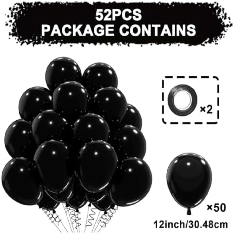 52Pcs Balloons Rainbow Set 12 Inch BlackColors Kids Birthday Party Decoration Accessory