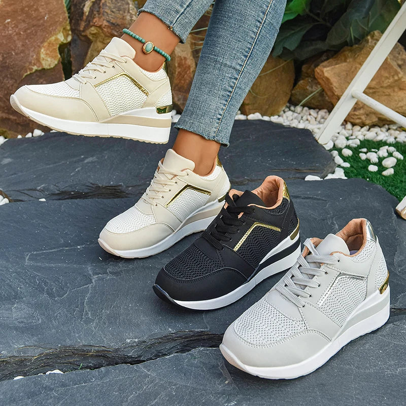 Women's Lightweight Wedge Sneakers Thick Sole Breathable Running Sports Shoes Woman Plus Size Fashion Lace Up Platform Sneakers