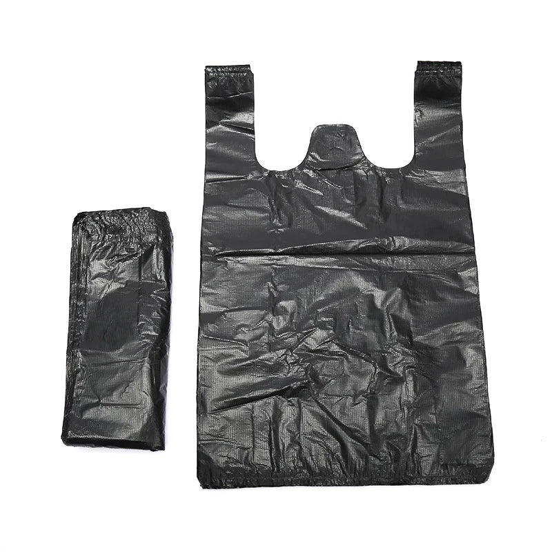 100PCS Black Plastic Shopping Bag Vest Storage Bag Thickened Supermarket Shopping Packing Takeaway Kitchen Garbage Storage Bag