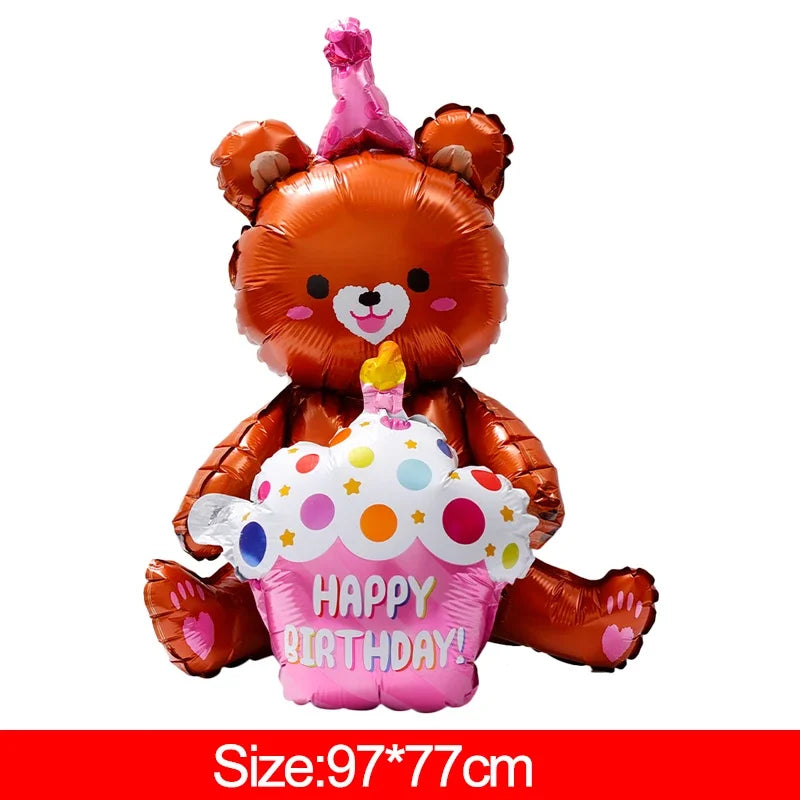 3-Layer Large Cake Balloons  Birthday Cartoon Bear Cake Foil Balloons for Kids Birthday Party Decoration Props Ballon Toys