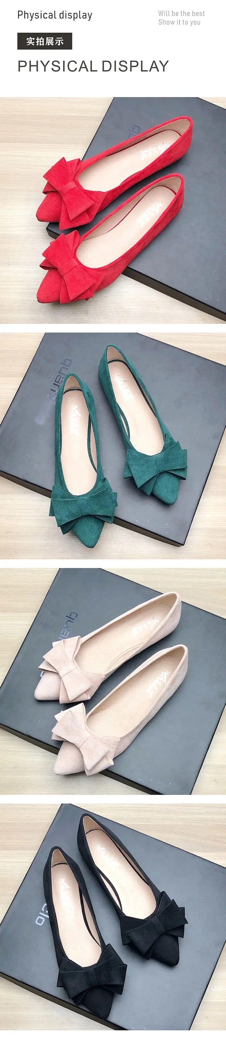 Women Flats with Big Bowknot Red Wedding Shoes Flat Heel Butterfly-knot Soft Sole Small Size 33 34 large size 43 Rose Red Flats
