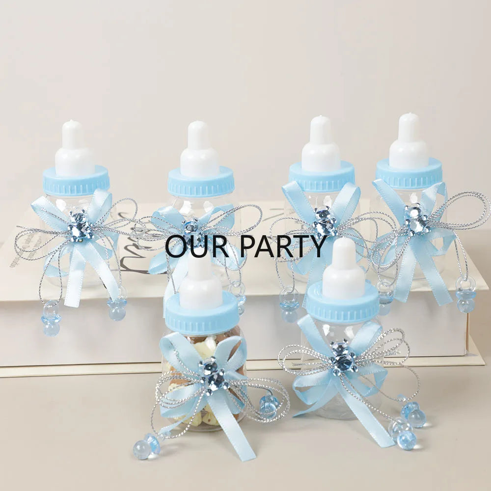 6/12Pcs Plastic Feeding Bottle Bear Candy Box with Bow Baby Shower Gift Packing Box for Kids Birthday Gender Reveal Party Decor