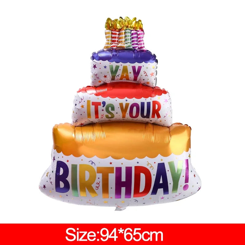 3-Layer Large Cake Balloons  Birthday Cartoon Bear Cake Foil Balloons for Kids Birthday Party Decoration Props Ballon Toys