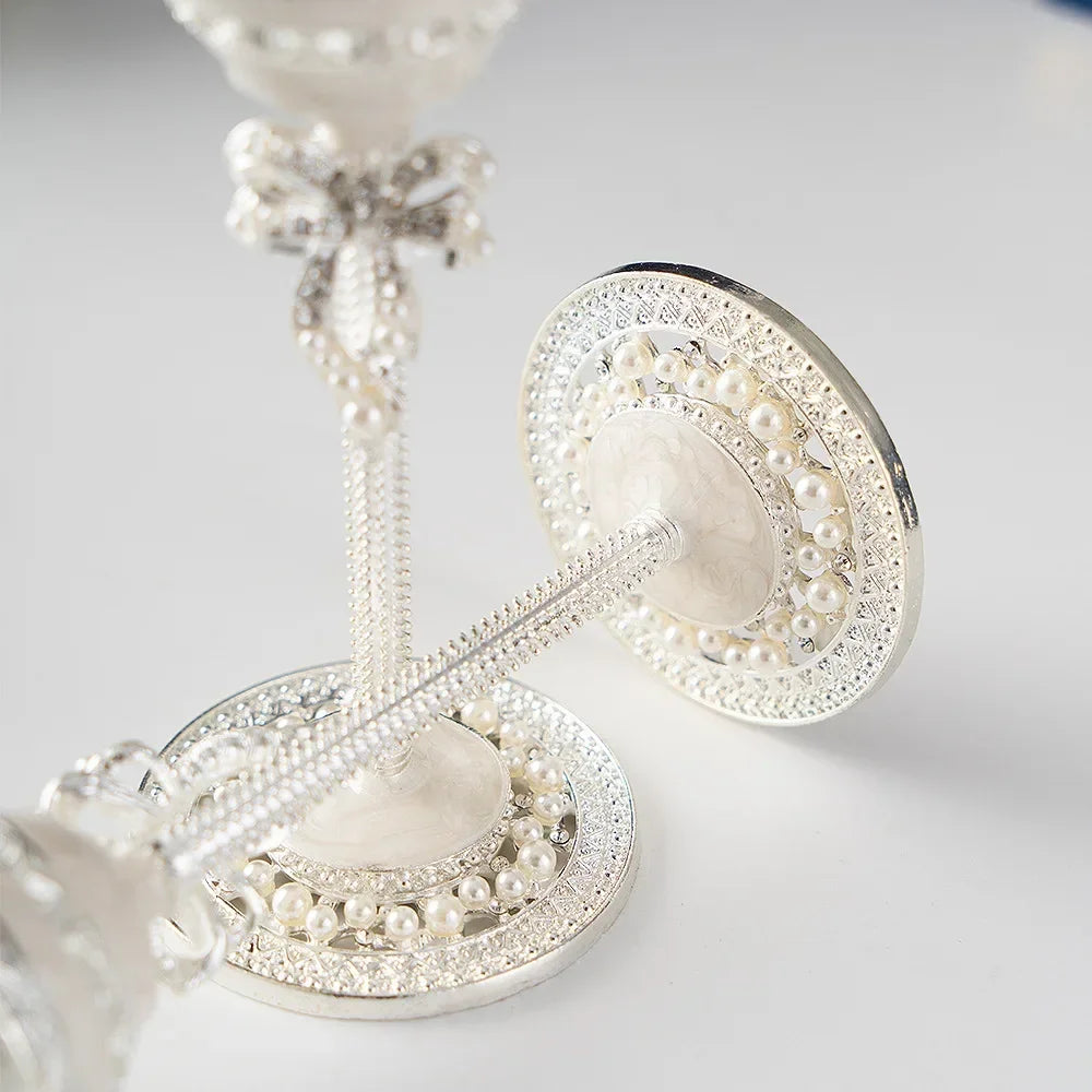 Gift Wedding Toasting Champagne Flutes for Bride and Groom Engagement Couple Crystal Glasses Studded with Shining Pearls Diamond