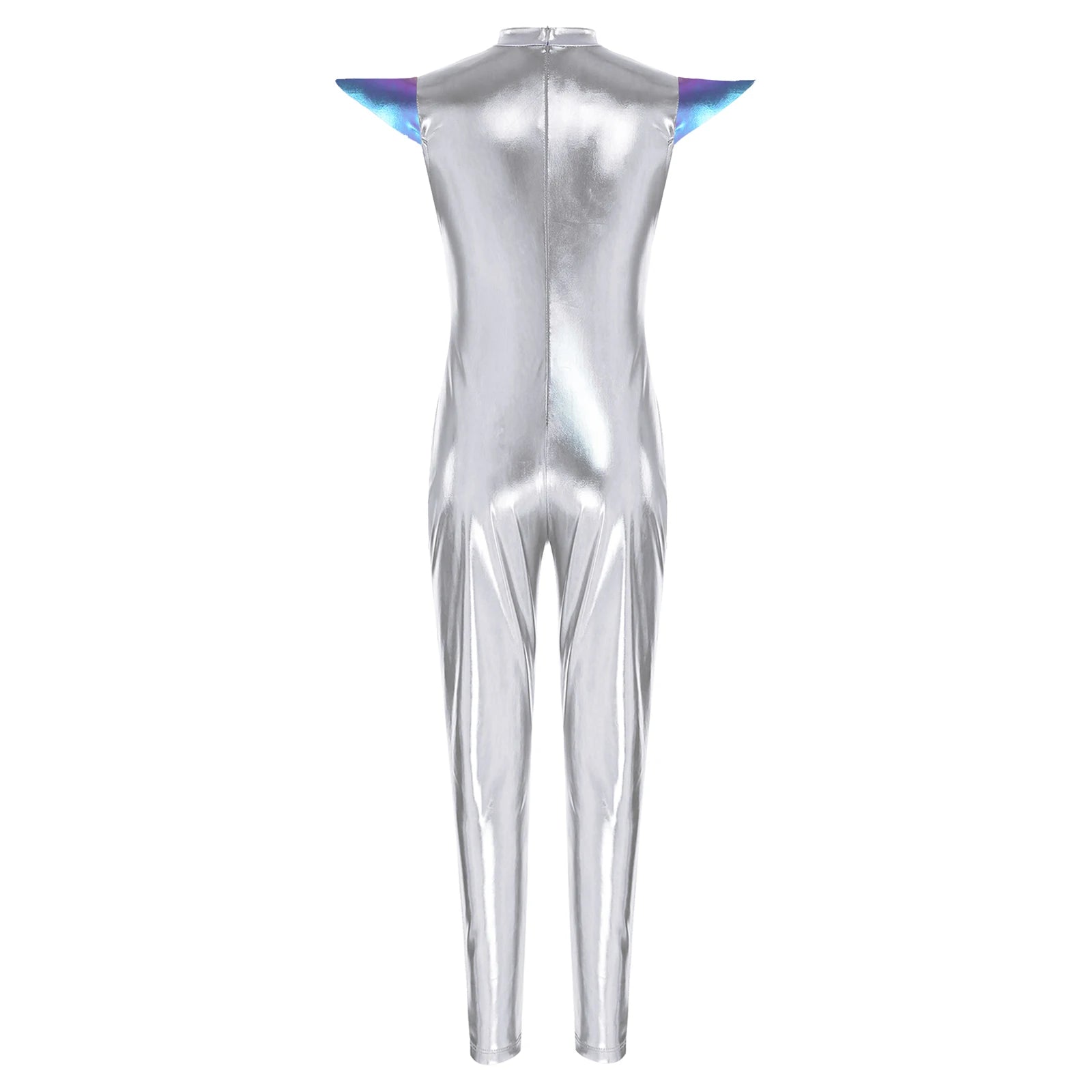 Kids Alien Cosplay Halloween Costume Shiny Bodysuit Astronaut Tech Theme Party Outfit Role Play Jumpsuit Astronaut Dress Up