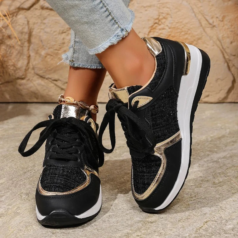 2025 Women Vulcanized Casual Platform Ladies Lightweight Sneakers Tennis Female Women Sneakers Lace-Up Wedge Sport New Shoes