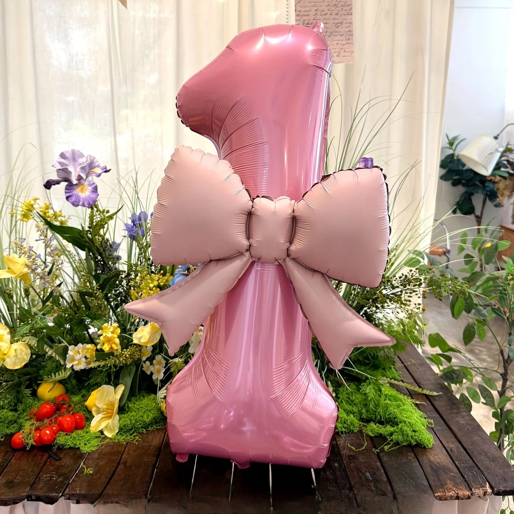 2pcs Large Pink Number-Shaped Foil Balloons with Matte Bow Decorations for Birthday Party, Outdoor Event, Anniversary