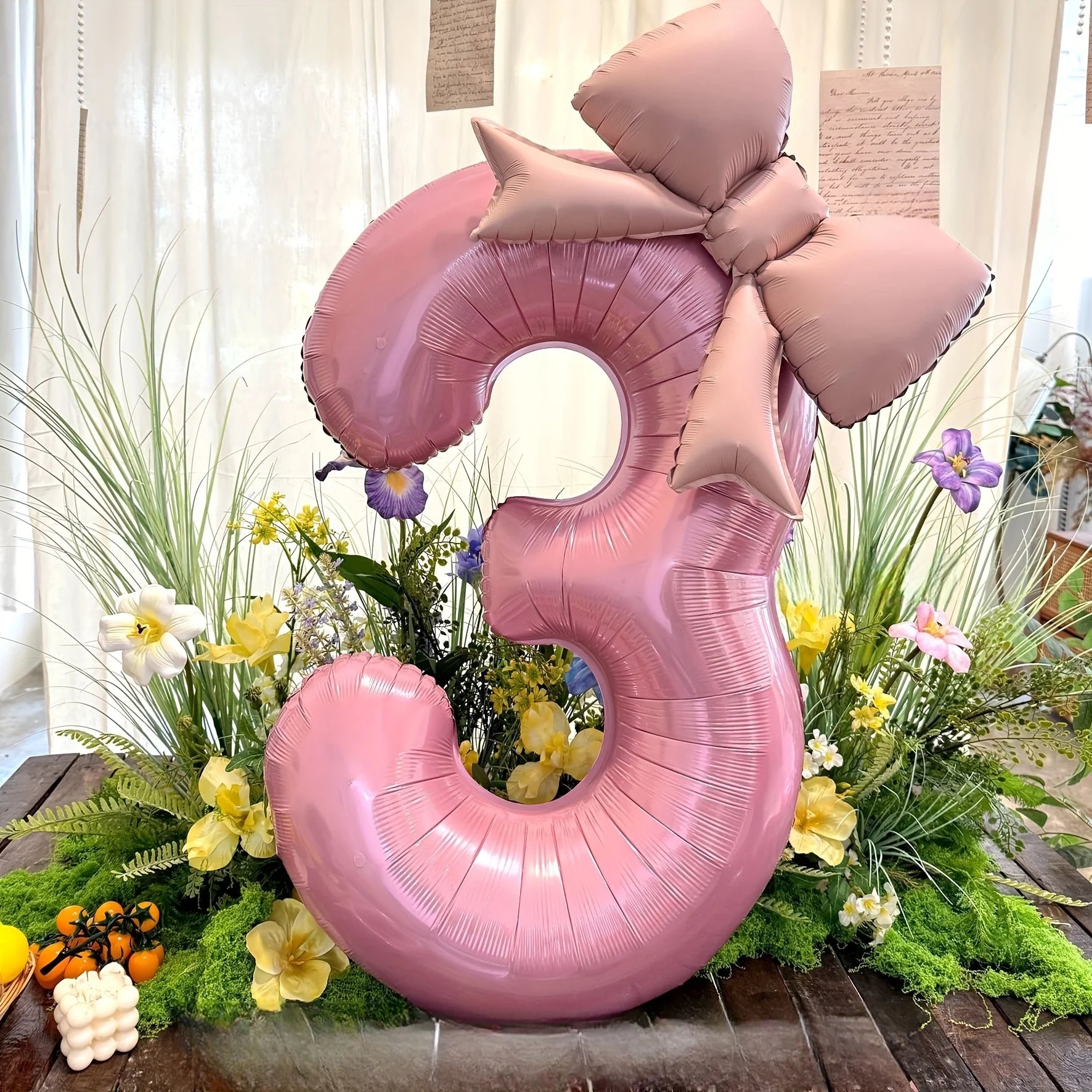 2pcs Large Pink Number-Shaped Foil Balloons with Matte Bow Decorations for Birthday Party, Outdoor Event, Anniversary