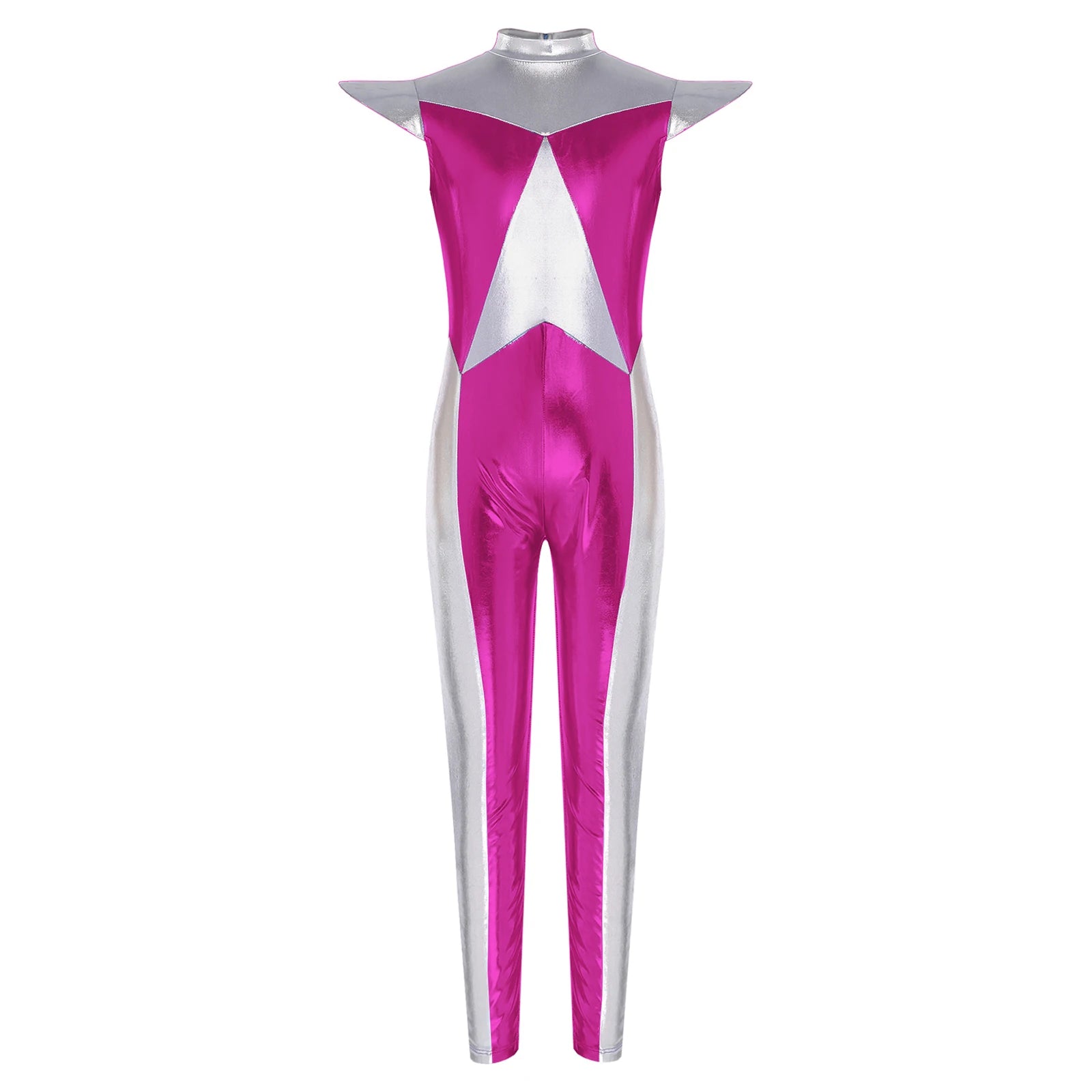 Kids Alien Cosplay Halloween Costume Shiny Bodysuit Astronaut Tech Theme Party Outfit Role Play Jumpsuit Astronaut Dress Up