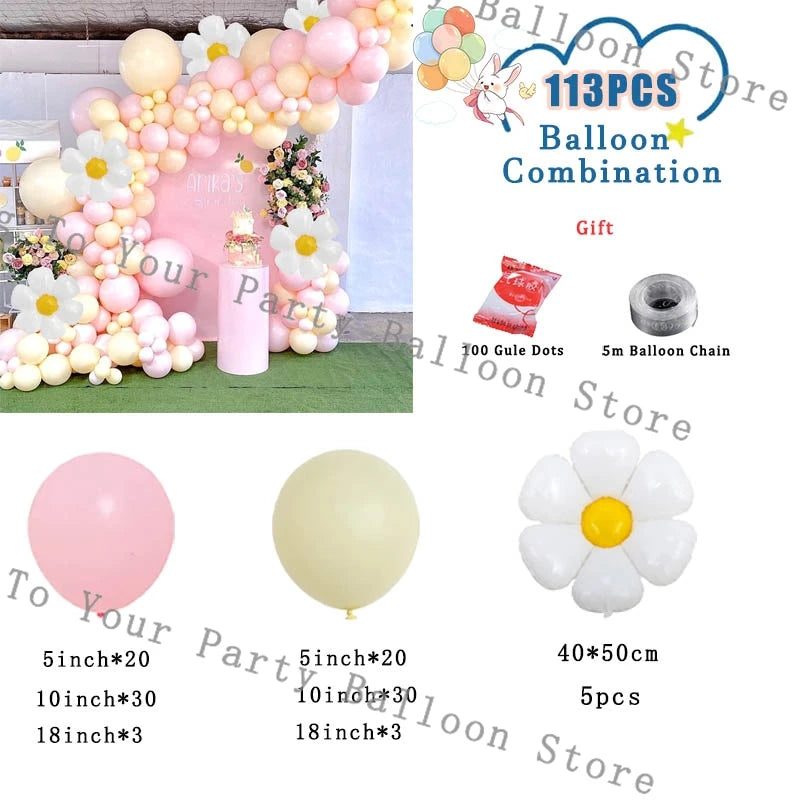 Baby Shower Balloons Garland Arch Kit Daisy Ballon Pink Yelloow Baby Baptism Decorations Birthday Party Wedding Decor Supplies